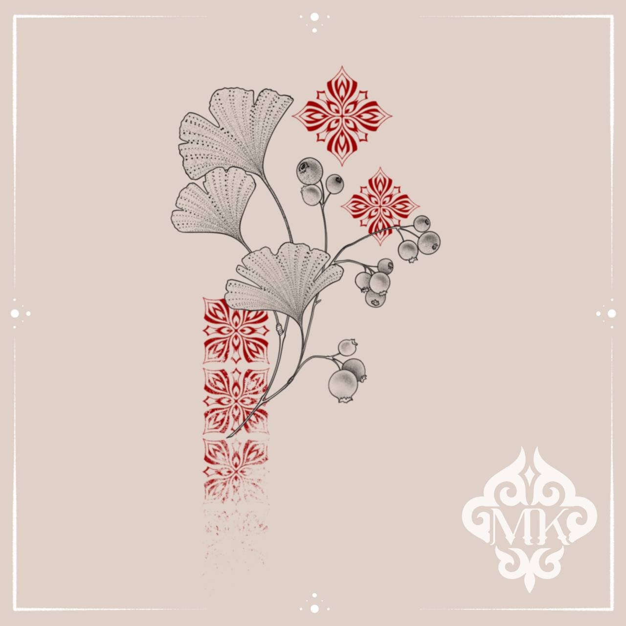 Ginkgo leaves & red pattern